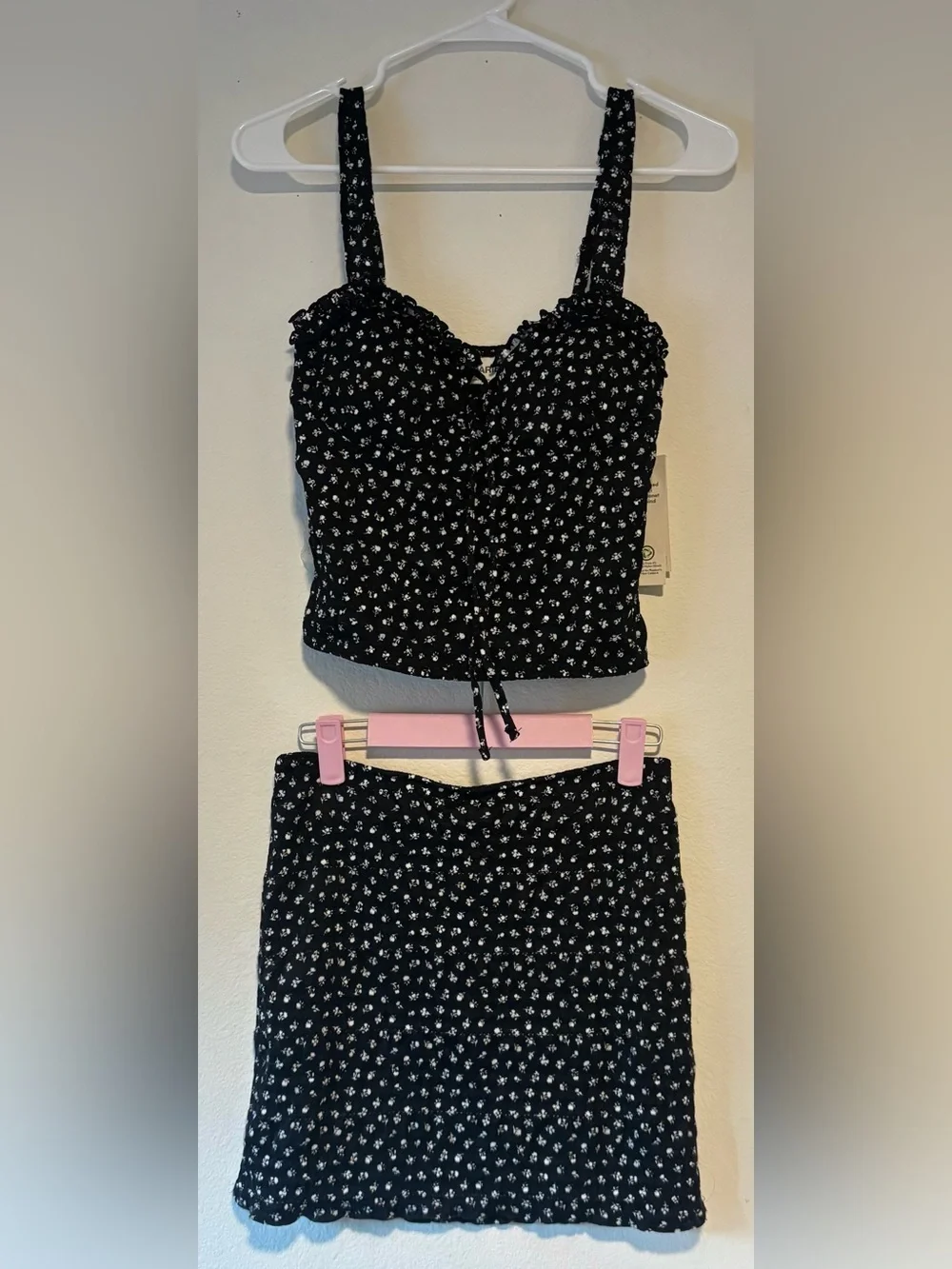 No Boundaries | Black and White 2 piece | Floral Skirt & Front Tied Tank Top